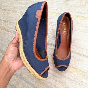 Ralph Lauren Navy Canvas Wedge Heels – Size 7
